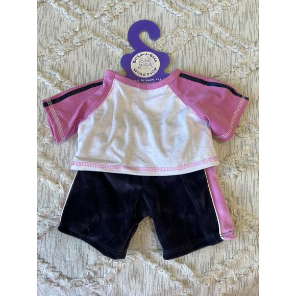 Build A Bear Outfit BABW Limited Too Velour Pants And Shirt Pink Navy Y2K  New - Picture 2 of 2